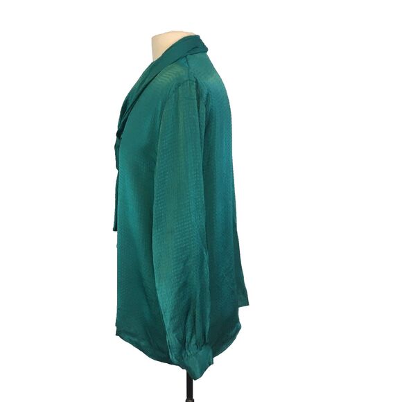 San Andre‎ Womens Vintage 80s Teal Green Secretary Blouse, Ascot, sz 8, 38 bust - Picture 4 of 7